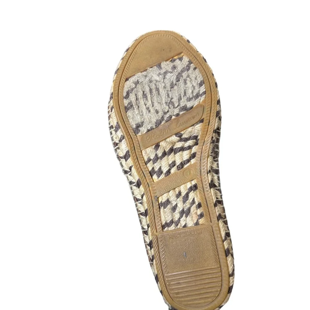 Ralph Lauren Espadrilles Mens 11 Brown Canvas Jute Slip On Loafers Made in Spain